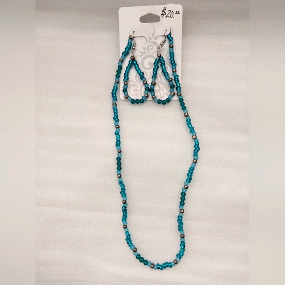 Hand Crafted Jewelry - Glass Bead Jewelry Set Blue